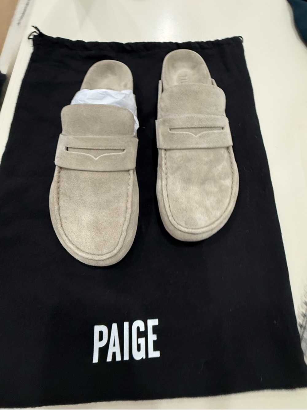 NWT PAIGE Men’s WYNN SLIDE  Slip-On Loafers in Light Beige